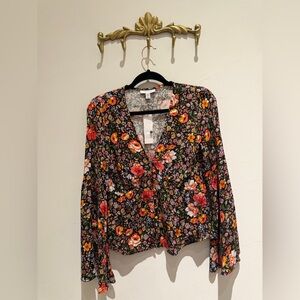 NWT Topshop jacquard button front flute sleeve blouse in floral multi